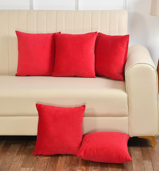 Red Pack Of 5 Plain Velvet Cushion Covers