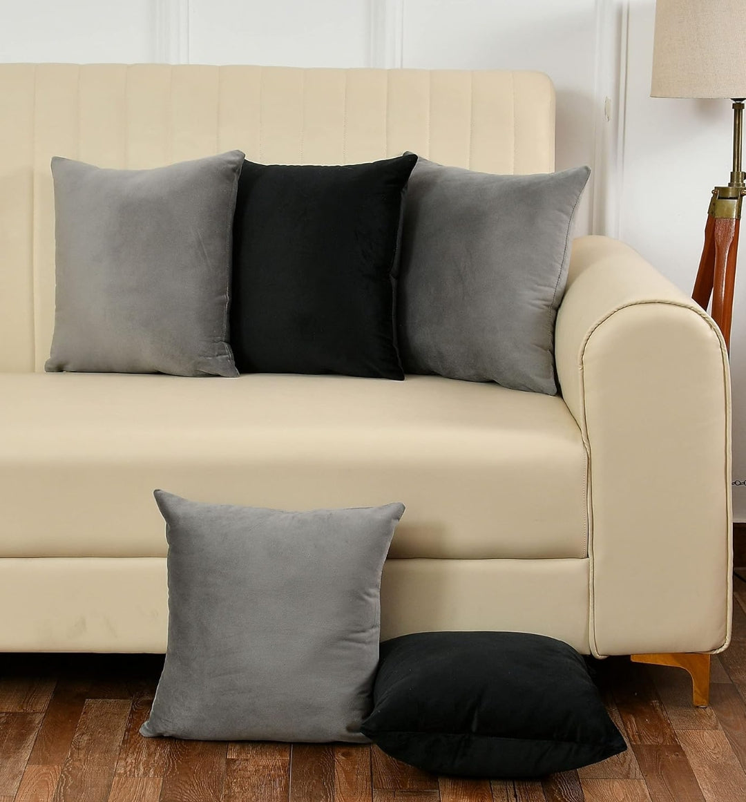 Multi 2 Pack Of 5 Plain Velvet Cushion Covers