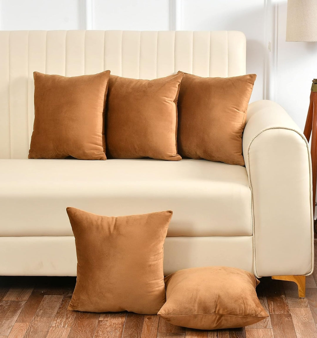 Golden Pack Of 5 Plain  Velvet Cushion Covers